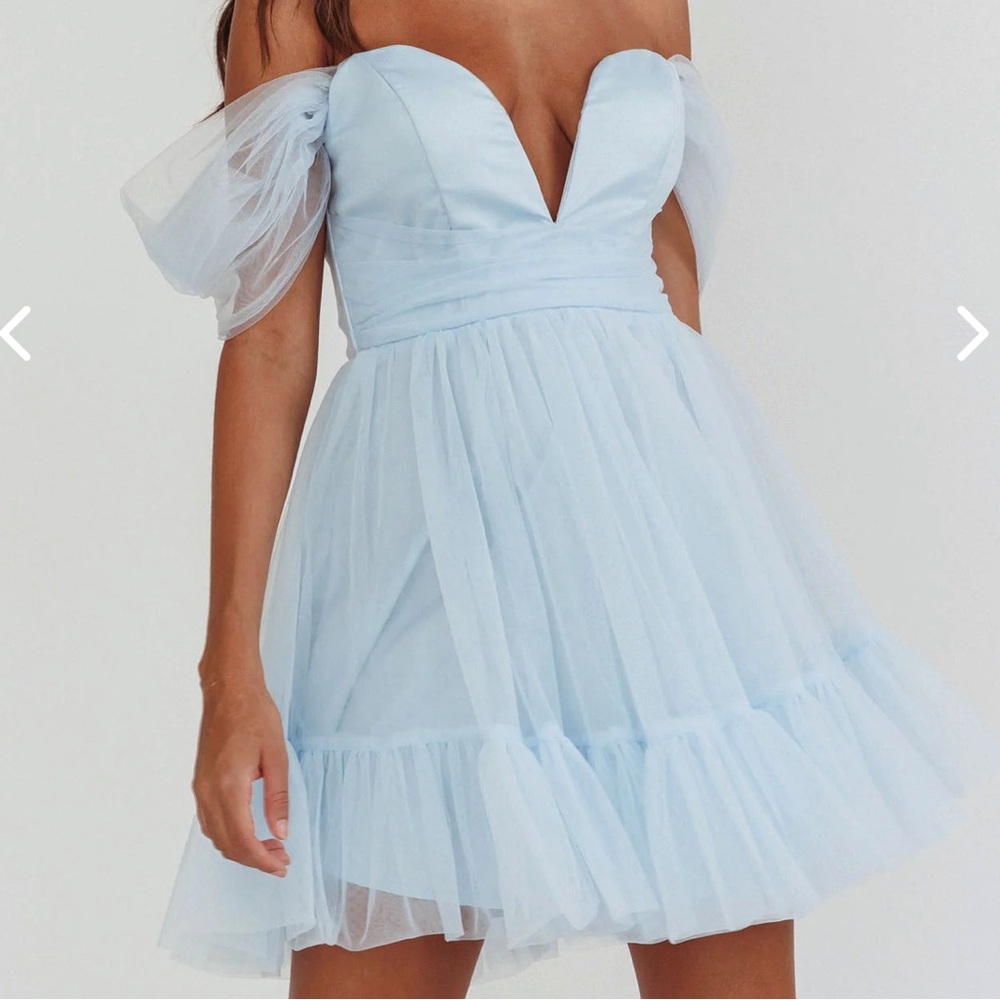 Blue tulle mini dress/lace up back